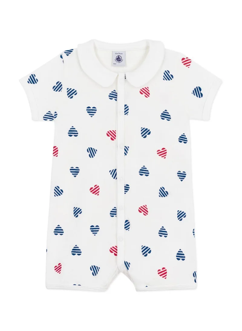 Petit Bateau Babies' short stripy cotton jumpsuit with heart collar