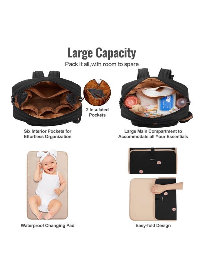 GOBABYMART Diaper Bag Backpack, Medium Maternity baby bag & Changing Pad, Insulated Pockets, Stroller Straps & Pacifier Case (Medium - Black Flowers) - Image 4