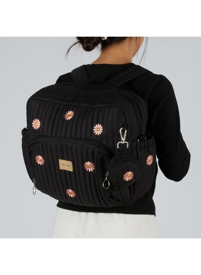 GOBABYMART Diaper Bag Backpack, Medium Maternity baby bag & Changing Pad, Insulated Pockets, Stroller Straps & Pacifier Case (Medium - Black Flowers) - Image 5
