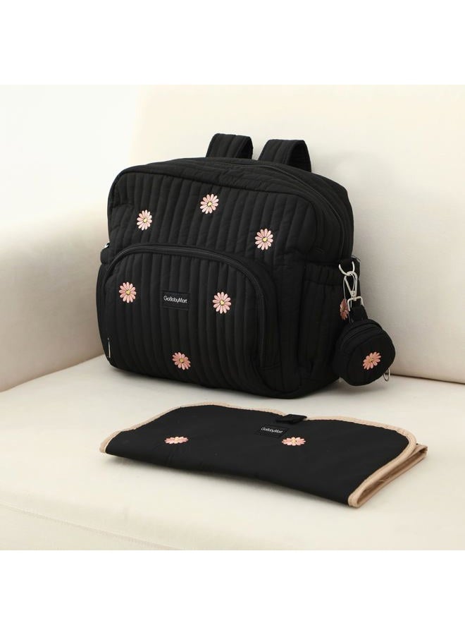 GOBABYMART Diaper Bag Backpack, Medium Maternity baby bag & Changing Pad, Insulated Pockets, Stroller Straps & Pacifier Case (Medium - Black Flowers) - Image 2