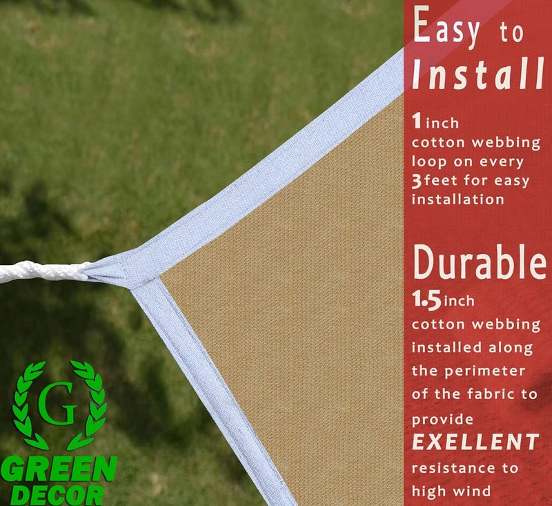 GREEN DECOR HDPE Fabric Cotton Webbing Sun Shade Sails 8590 Protection from Sun UV Rays Ideal for Car Parking Outdoor Garden Balcony Patio Beige Color 15 X 25 Feet Pack of 1 Piece - Image 2