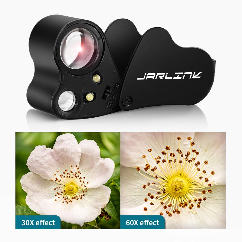 JARLINK 30X 60X Illuminated Jewelers Loupe Magnifier, Foldable Jewelry Magnifier with Bright LED Light for Gems, Jewelry, Coins, Stamps, etc - Image 3
