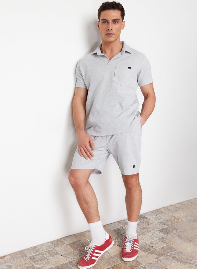 trendyol Gray Regular/Normal Cut Textured Fabric Labeled Polo Collar Tracksuit Set TMNSS23EM00003 - Image 3