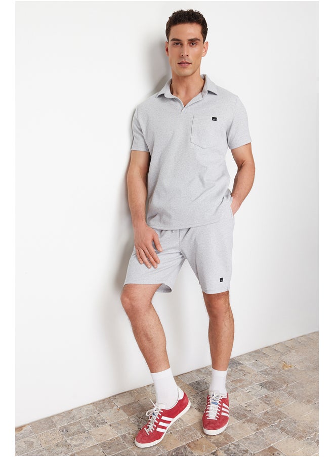 trendyol - Gray Regular/Normal Cut Textured Fabric Labeled Polo Collar Tracksuit Set TMNSS23EM00003 - Image 1