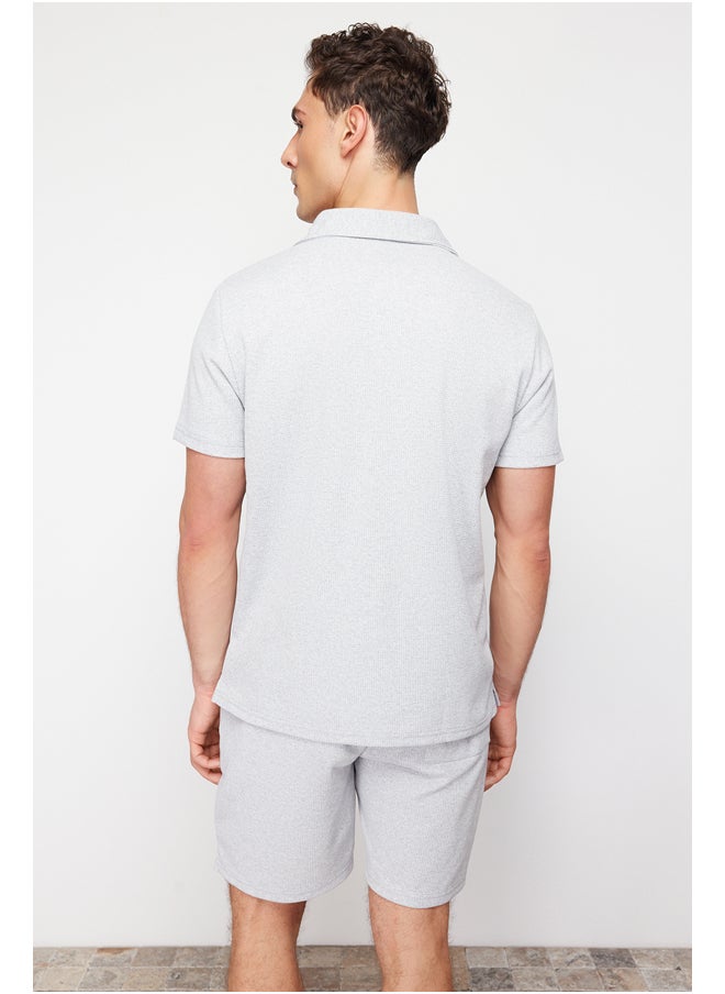 trendyol - Gray Regular/Normal Cut Textured Fabric Labeled Polo Collar Tracksuit Set TMNSS23EM00003 - Image 1