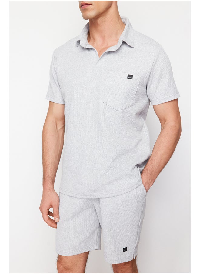 trendyol - Gray Regular/Normal Cut Textured Fabric Labeled Polo Collar Tracksuit Set TMNSS23EM00003 - Image 1