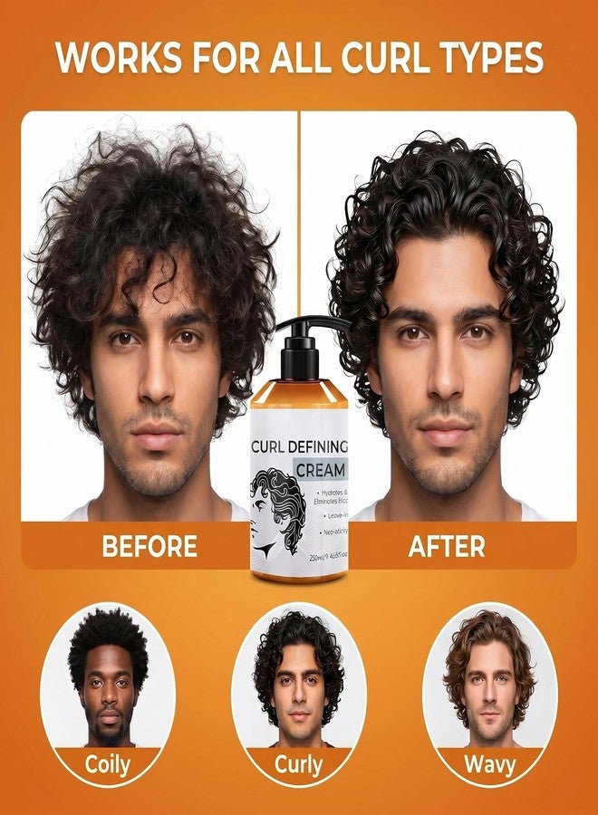 Grospe Curl Defining Cream with Extra Pump, Hydrating Leave-In Cream for Curly Wavy Hair, Lightweight Non-Sticky Styling Cream Helps Reduce Frizz Look for Men, 9.46 Fl Oz - Image 3