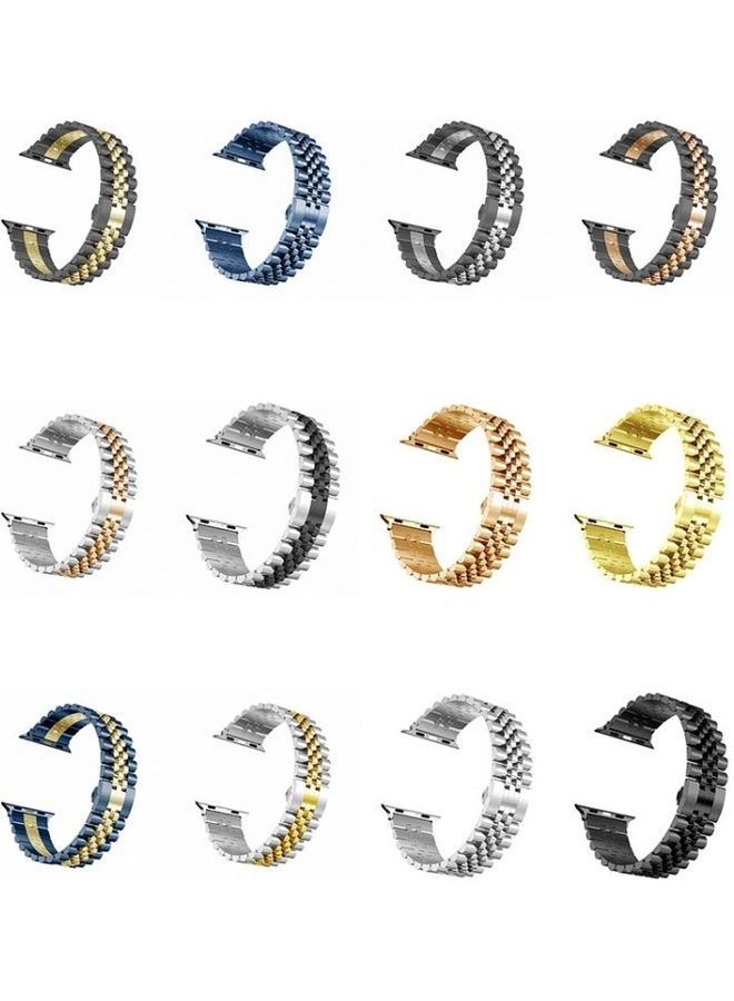 NIBEMINENT Man Five Beads Stainless Steel Replacement Watchbands For Apple Watch Series 7/6/5/4/3/2/1/SE 41/40/38 Black/Golden  - Image 3