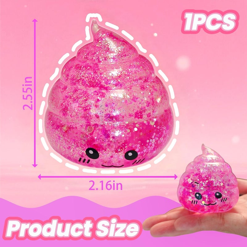 EVDERS Novelty Squishy Poop Sugar Stress Ball Sensory Toys, Kawaii Poop Shape Squishies, Funny Squishy Poo Toy, Glitter Stress Balls for Kids and Adults, Prank Surprise, Gifts, Party Favors (Pink) - Image 2
