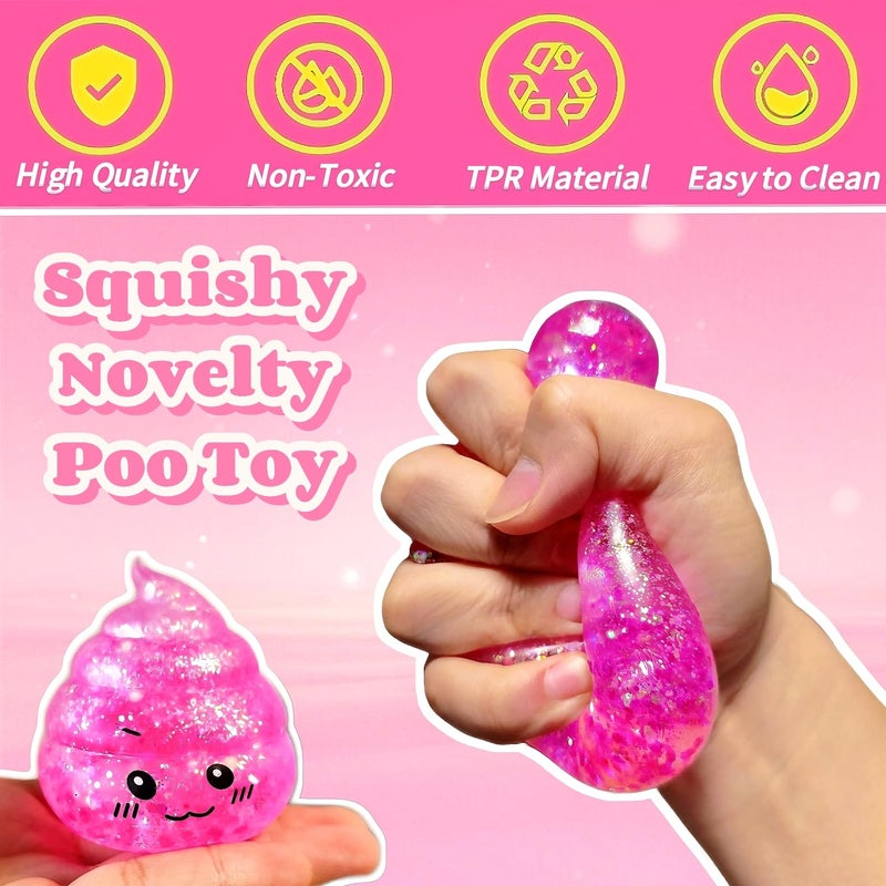 EVDERS Novelty Squishy Poop Sugar Stress Ball Sensory Toys, Kawaii Poop Shape Squishies, Funny Squishy Poo Toy, Glitter Stress Balls for Kids and Adults, Prank Surprise, Gifts, Party Favors (Pink) - Image 5