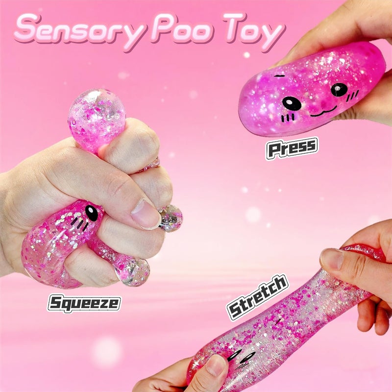 EVDERS Novelty Squishy Poop Sugar Stress Ball Sensory Toys, Kawaii Poop Shape Squishies, Funny Squishy Poo Toy, Glitter Stress Balls for Kids and Adults, Prank Surprise, Gifts, Party Favors (Pink) - Image 3