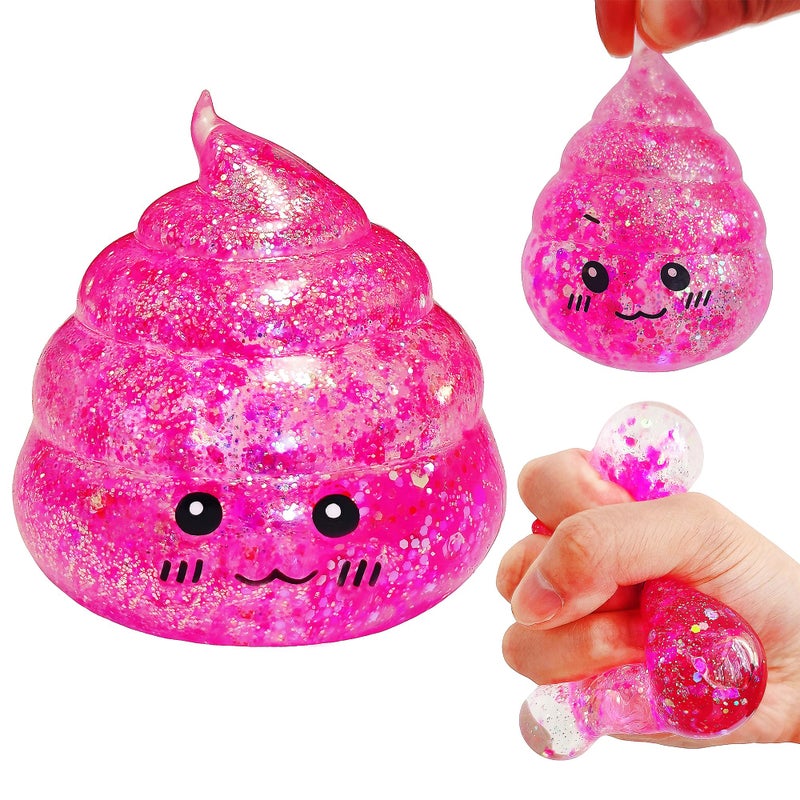 EVDERS Novelty Squishy Poop Sugar Stress Ball Sensory Toys, Kawaii Poop Shape Squishies, Funny Squishy Poo Toy, Glitter Stress Balls for Kids and Adults, Prank Surprise, Gifts, Party Favors (Pink) - Image 1