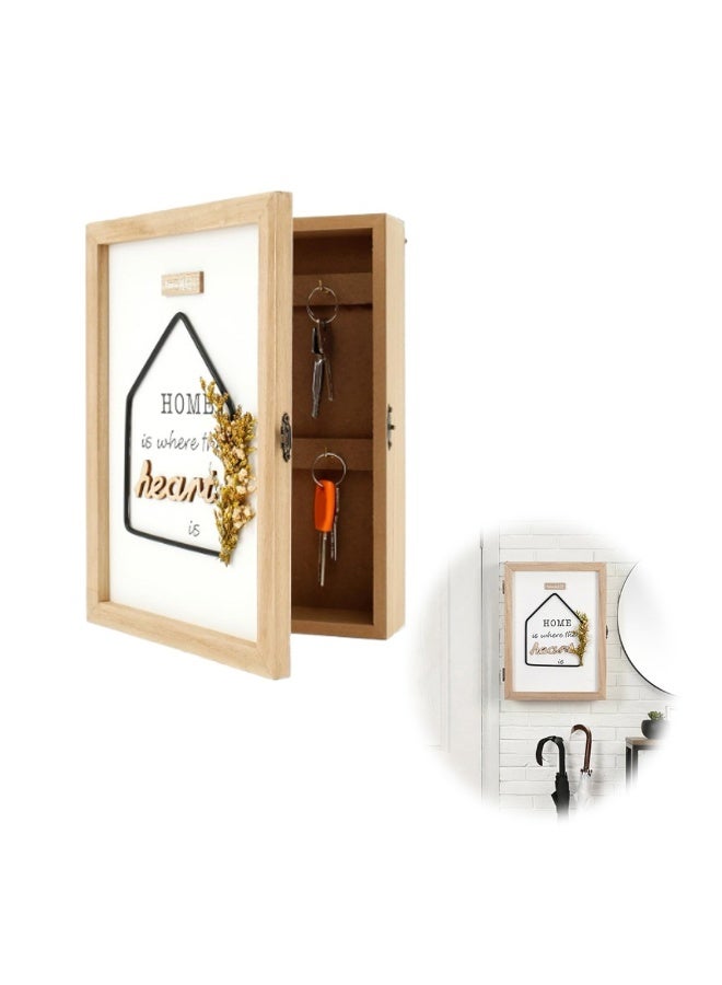 Wood Key Holder Mount, Decorative Wall box with 6 Key Hooks, Rustic Farmhouse Key Rack, Key Box Cabinet for Entryway, Doorway, Hallway, Office, Home Decor, Suitable Gift  - Image 1