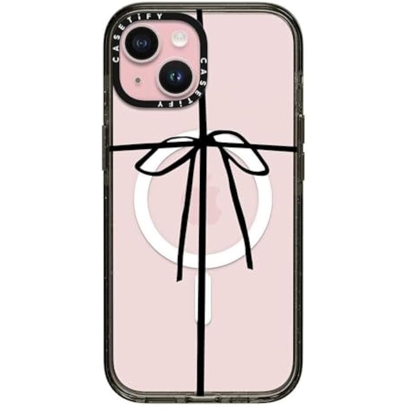 Casetify Impact Case for iPhone 15 【8.2ft 4X Military Grade Drop Protection/Compatible with Magsafe】 - Wrapped in A Bow - Clear Black - Image 1
