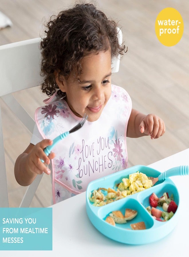 Bumkins Bibs for Girl or Boy, SuperBib Baby and Toddler for 6-24 Months, Essential Must Have for Eating, Feeding, Baby Led Weaning Supplies, Mess Saving Catch Food, Fabric 3-pk Floral and Lace - Image 2