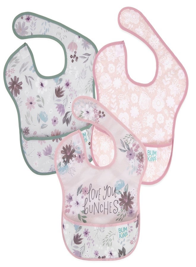 Bumkins Bibs for Girl or Boy, SuperBib Baby and Toddler for 6-24 Months, Essential Must Have for Eating, Feeding, Baby Led Weaning Supplies, Mess Saving Catch Food, Fabric 3-pk Floral and Lace - Image 1