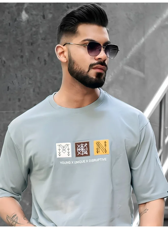 Maniac Maniac Mens Printed Round Neck Half Sleeve Light Grey Cotton T-Shirt