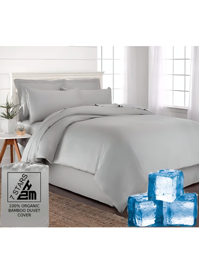 Bamboo Duvet Cover Single Size 160x210 cm With Button Closing and Corner Ties 400TC Cool, Anti-Allergic, Soft and Silky – Silver