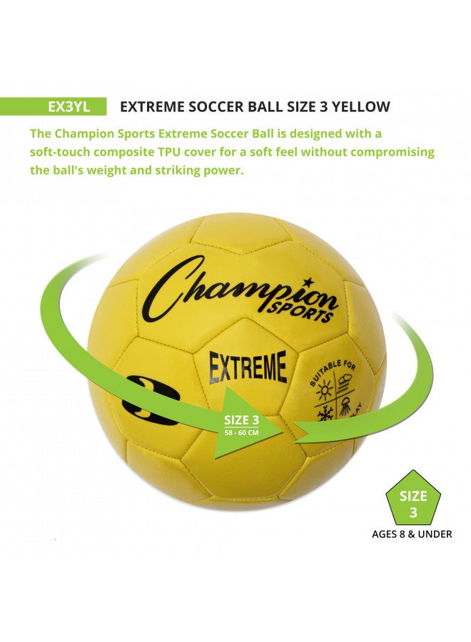 Champion Sports Champion Sports Extreme Series Soccer Ball, Size 3 - Youth League, All Weather, Soft Touch, Maximum Air Retention - Kick Balls for Kids Under 8 - Competitive and Recreational Futbol Games, Yellow - Image 3