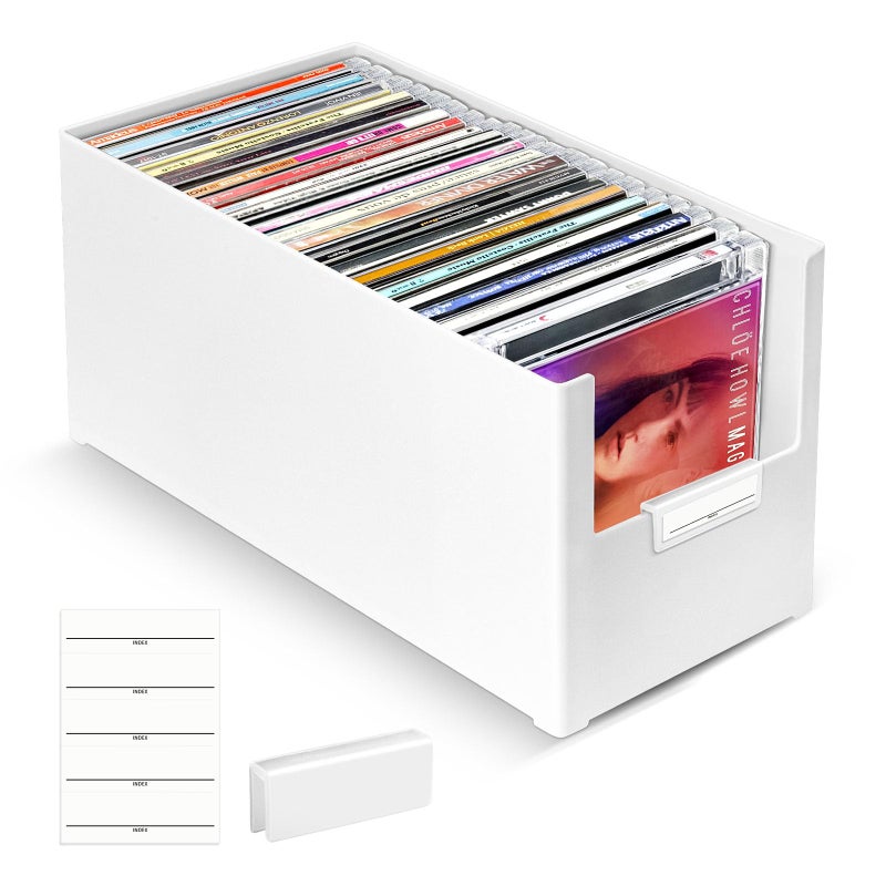 tutata CD Storage Box Stackable Plastic CD Organizer Hold Up to 25 CDs CD Storage Case for desk and Shelf - Image 2