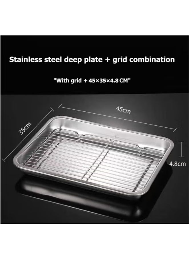 XiuWoo Roasting Tin Pan with Grill Rack,Oven Tray Set of 2 Pieces for Bread and Pizza High Thickness Stainless Steel Baking Tray Cookie Baking Tray with Cooling Rack, Stainless Steel Baking Sheet And Drain Tray, Non-stick Baking Pan, Non-toxic, Durable and Easy to Clean Baking Tray Oven Deep Rectangular Aluminum Baking Tray Silver 45cm×35cm×4.8cm  - Image 3