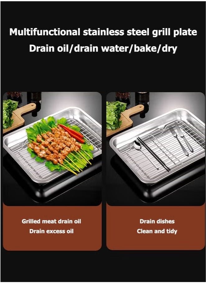 XiuWoo Roasting Tin Pan with Grill Rack,Oven Tray Set of 2 Pieces for Bread and Pizza High Thickness Stainless Steel Baking Tray Cookie Baking Tray with Cooling Rack, Stainless Steel Baking Sheet And Drain Tray, Non-stick Baking Pan, Non-toxic, Durable and Easy to Clean Baking Tray Oven Deep Rectangular Aluminum Baking Tray Silver 45cm×35cm×4.8cm  - Image 5