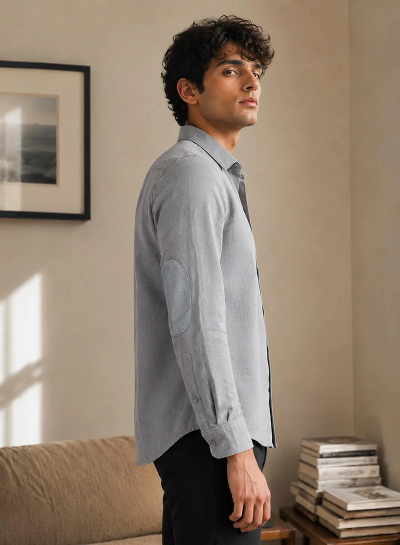 CAHOOT Men's Grey Plain/Basic Regular Shirt For Casual Wear | Collared Neck | Long Sleeve | Button Closure | Polyester Shirt Crafted With Comfort Fit For Everyday Wear (3840)