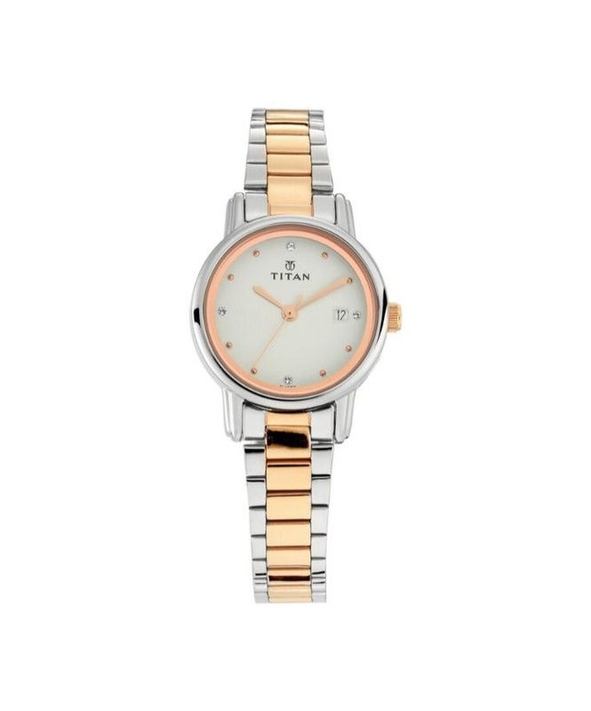 Titan Quartz Analog with Date White Dial Stainless Steel Strap Watch for Women 2572km01 - Image 2