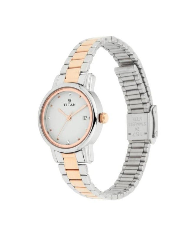 Titan Quartz Analog with Date White Dial Stainless Steel Strap Watch for Women 2572km01 - Image 3