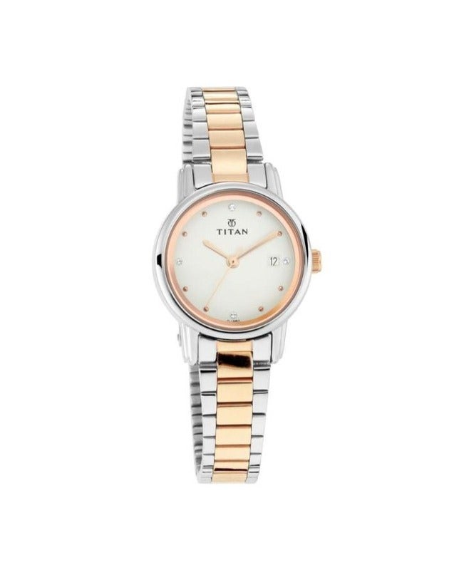 Titan Quartz Analog with Date White Dial Stainless Steel Strap Watch for Women 2572km01 - Image 1