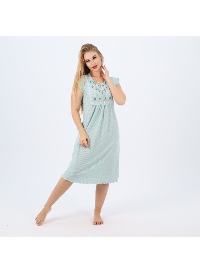 zecotex  Summer Short Ribbed Cotton Nightdress with Colorful Embroidery – Lightweight & Breathable Sleepwear  - Image 5