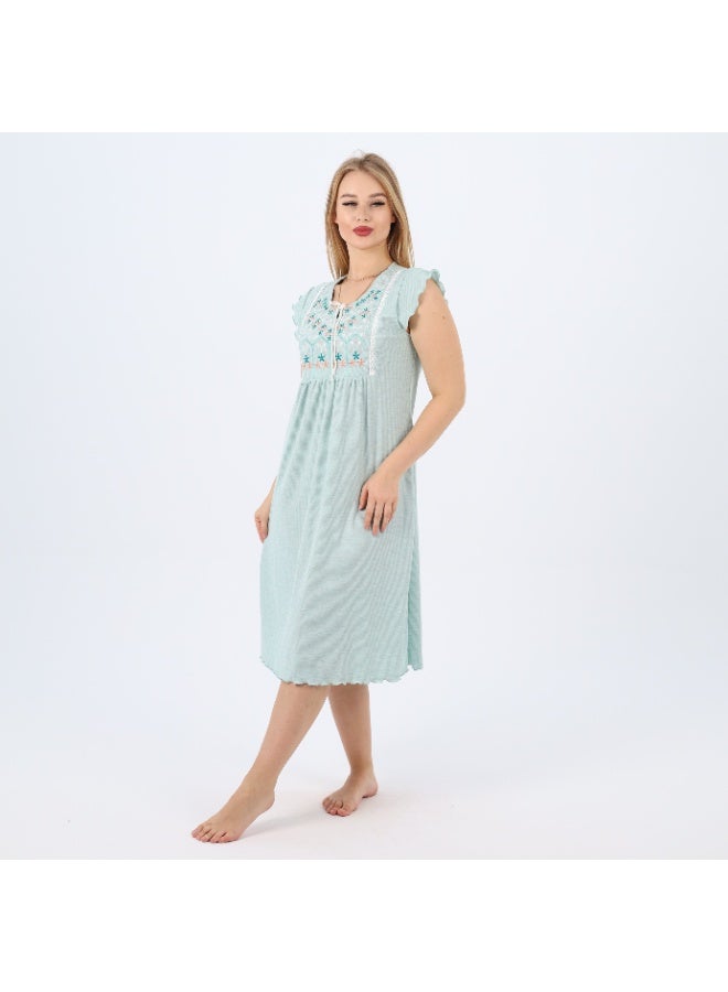 zecotex  Summer Short Ribbed Cotton Nightdress with Colorful Embroidery – Lightweight & Breathable Sleepwear  - Image 4