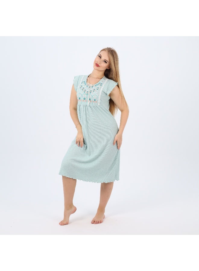 zecotex  Summer Short Ribbed Cotton Nightdress with Colorful Embroidery – Lightweight & Breathable Sleepwear  - Image 3