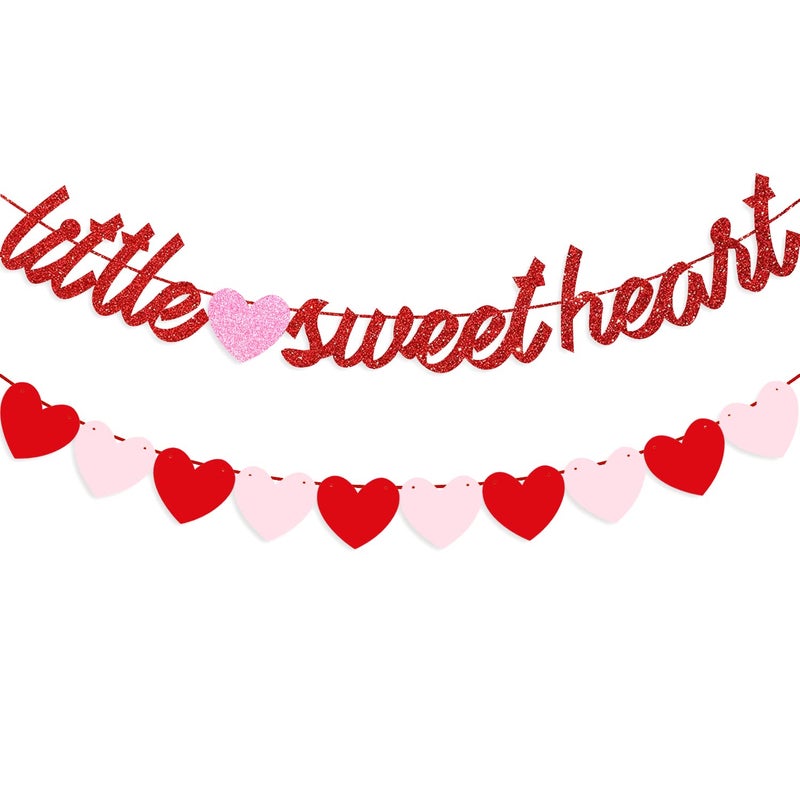 VOBRAMY MATTTIME Valentine's Day Little Sweetheart Banner Hanging Garland Baby Shower Girl First Birthday Party Decoration - Image 1