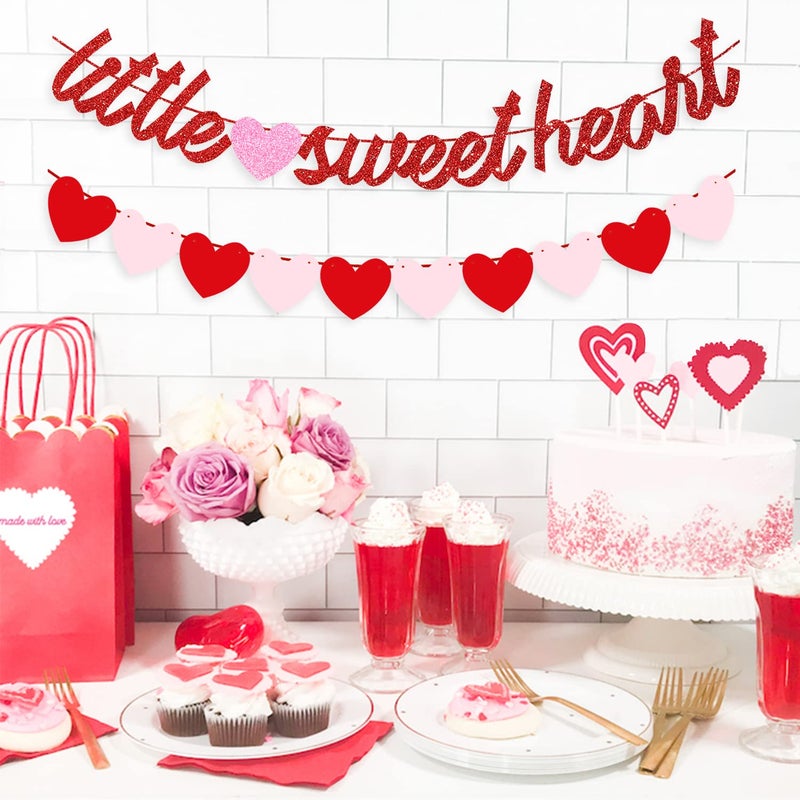 VOBRAMY MATTTIME Valentine's Day Little Sweetheart Banner Hanging Garland Baby Shower Girl First Birthday Party Decoration - Image 4