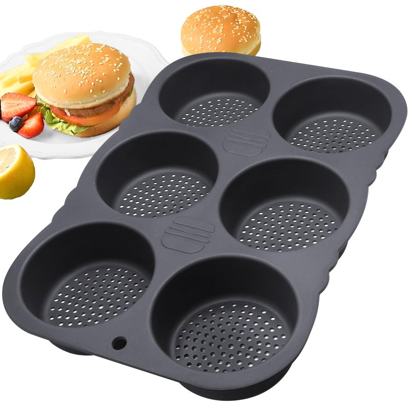 Opfiue 6 Cavity Silicone Hamburger Bun MoldNonstick Hamburger Bun Pans Heat Resistant Burger Buns PanDishwasher Safe Mold for Home Cooks Bakers LoversStyle11PC - Image 3