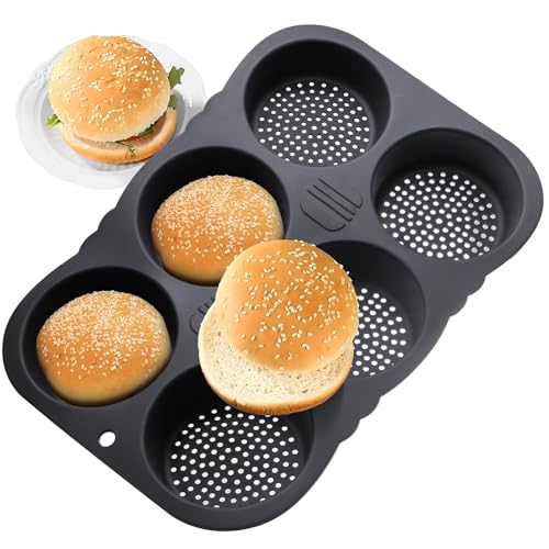 Opfiue 6 Cavity Silicone Hamburger Bun MoldNonstick Hamburger Bun Pans Heat Resistant Burger Buns PanDishwasher Safe Mold for Home Cooks Bakers LoversStyle11PC - Image 5