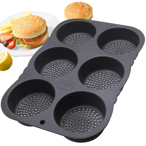 Opfiue 6 Cavity Silicone Hamburger Bun MoldNonstick Hamburger Bun Pans Heat Resistant Burger Buns PanDishwasher Safe Mold for Home Cooks Bakers LoversStyle11PC - Image 1