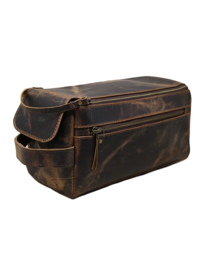 jaald Men's Buffalo Genuine Leather Toiletry Bag Waterproof Dopp Kit Shaving Bags And Grooming For Travel Groomsmen Gift Men Women Hanging Zippered Makeup Bathroom Cosmetic Pouch Case Make Up kit, Rustic - Image 1