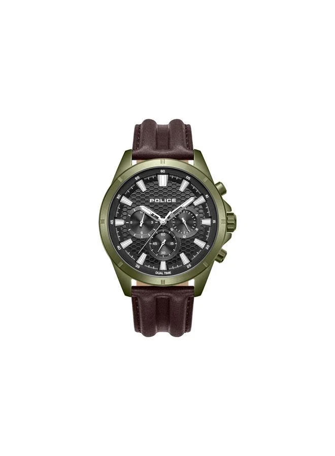 POLICE Malawi Grey Dial Brown Leather Strap Multifunction Watch for Men - 43mm