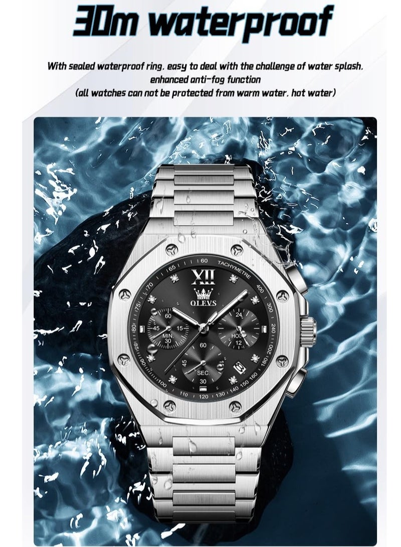 أوليفز ساعة OLEVS رجالية فاخرة كاجوال أنالوج من الفولاذ المقاوم للصدأ مقاومة للماء ومضيئة 3626 - Image 3
