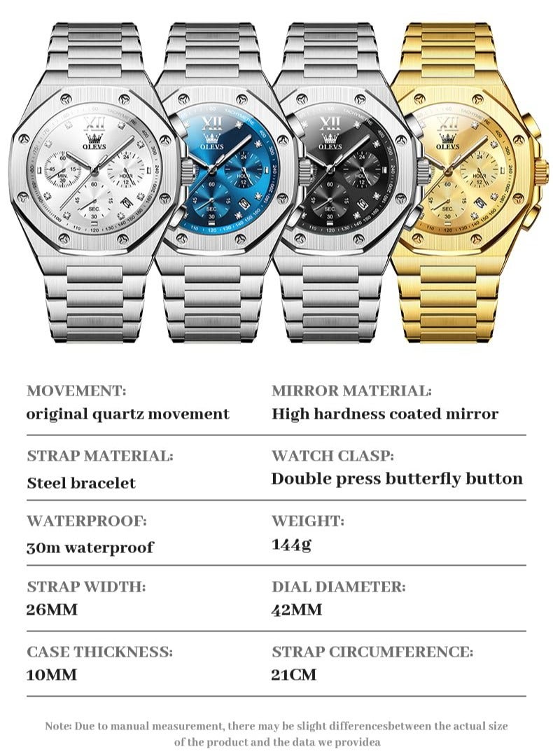 أوليفز ساعة OLEVS رجالية فاخرة كاجوال أنالوج من الفولاذ المقاوم للصدأ مقاومة للماء ومضيئة 3626 - Image 4