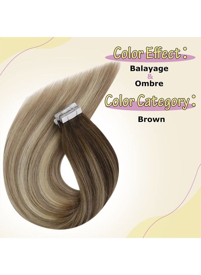 Ve Sunny Ombre Tape in Human Hair Extensions Blonde VeSunny Hair Tape in Extensions Real Human Hair Dark Brown Ombre Golden Blonde Mixed Platinum Blonde Balayage Tape on Hair Extensions Ombre 10pcs 25g 22"  - Image 3