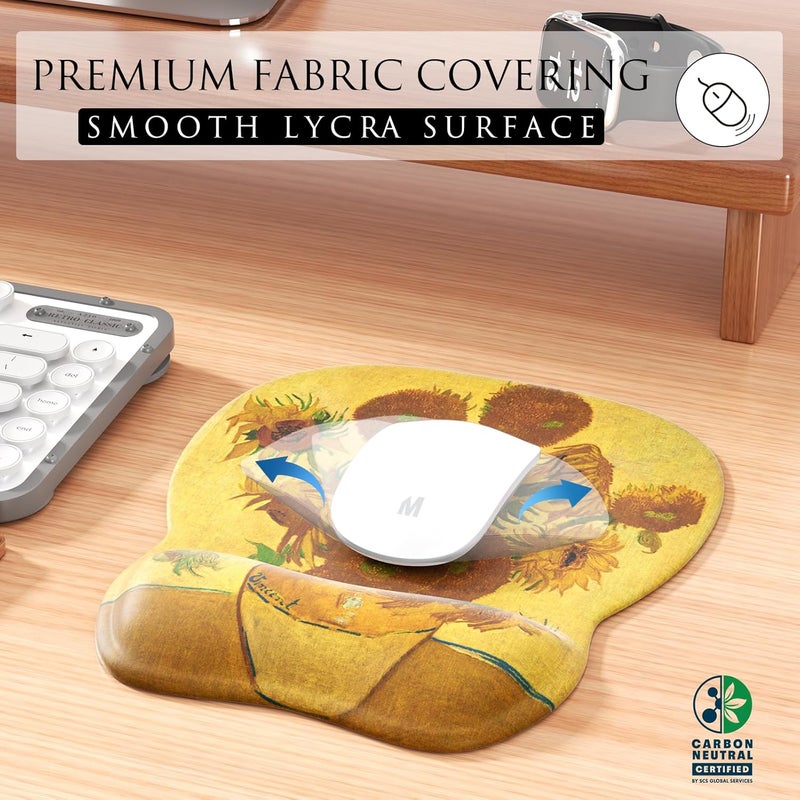 MROCO Ergonomic Mouse Pad with Gel Wrist Rest, Comfortable Mousepad with Smooth Wrist Support Surface and Non-Slip PU Base for Pain Relief, Computer, Laptop, Office & Home, 9.4 x 8.1 in, Sunflower - Image 2