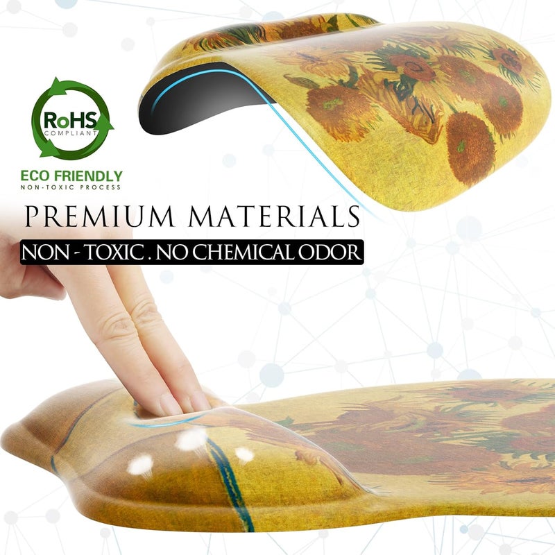 MROCO Ergonomic Mouse Pad with Gel Wrist Rest, Comfortable Mousepad with Smooth Wrist Support Surface and Non-Slip PU Base for Pain Relief, Computer, Laptop, Office & Home, 9.4 x 8.1 in, Sunflower - Image 3