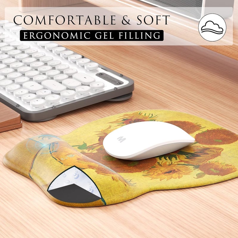 MROCO Ergonomic Mouse Pad with Gel Wrist Rest, Comfortable Mousepad with Smooth Wrist Support Surface and Non-Slip PU Base for Pain Relief, Computer, Laptop, Office & Home, 9.4 x 8.1 in, Sunflower - Image 4