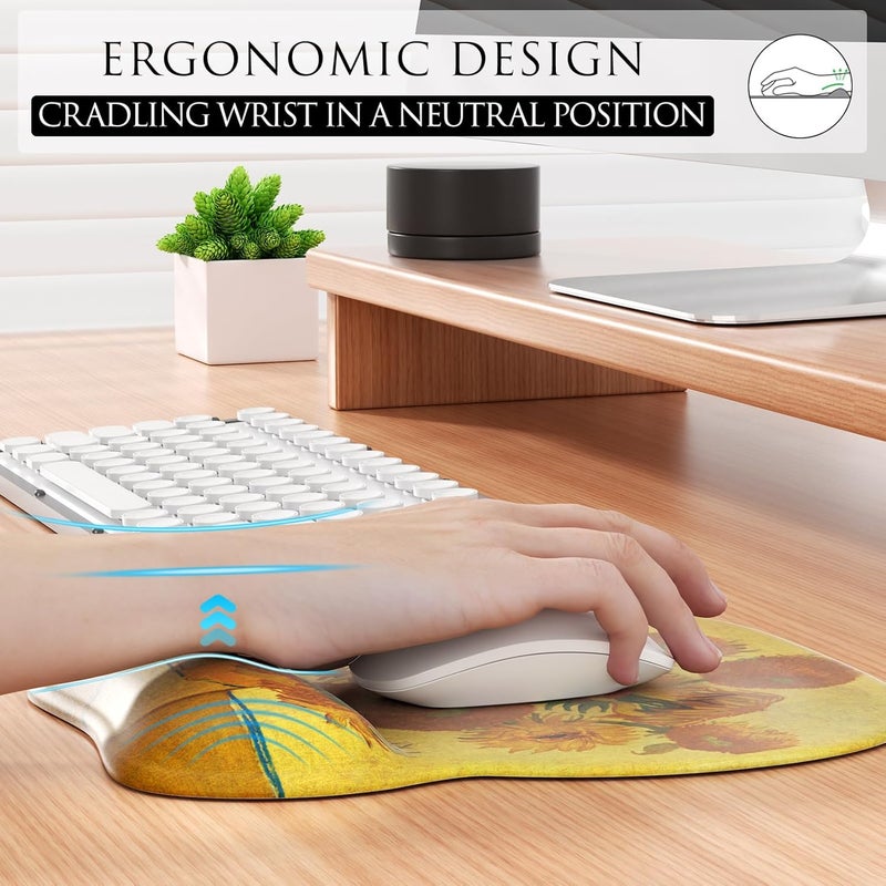 MROCO Ergonomic Mouse Pad with Gel Wrist Rest, Comfortable Mousepad with Smooth Wrist Support Surface and Non-Slip PU Base for Pain Relief, Computer, Laptop, Office & Home, 9.4 x 8.1 in, Sunflower - Image 5