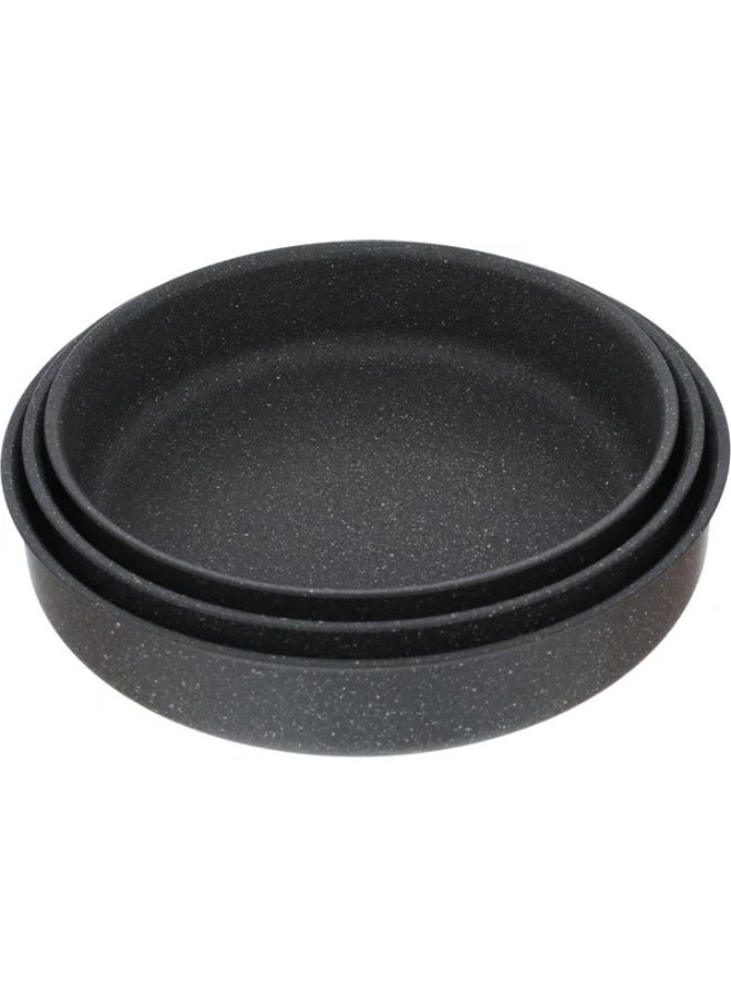 Hascevher Granite Oven Trays Set, 3 Pieces, Round - Dark Grey - Image 2