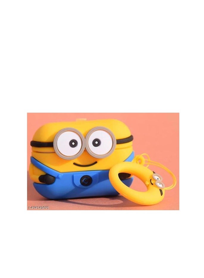 Airdops 4 Case Cover Compatible with Boat Airdope, Soft Silicone Skin Case Cover Shock-Absorbing Protective Case with Anti-Lost Metal Keyring(Minion)-Yellow & Blue - Image 1