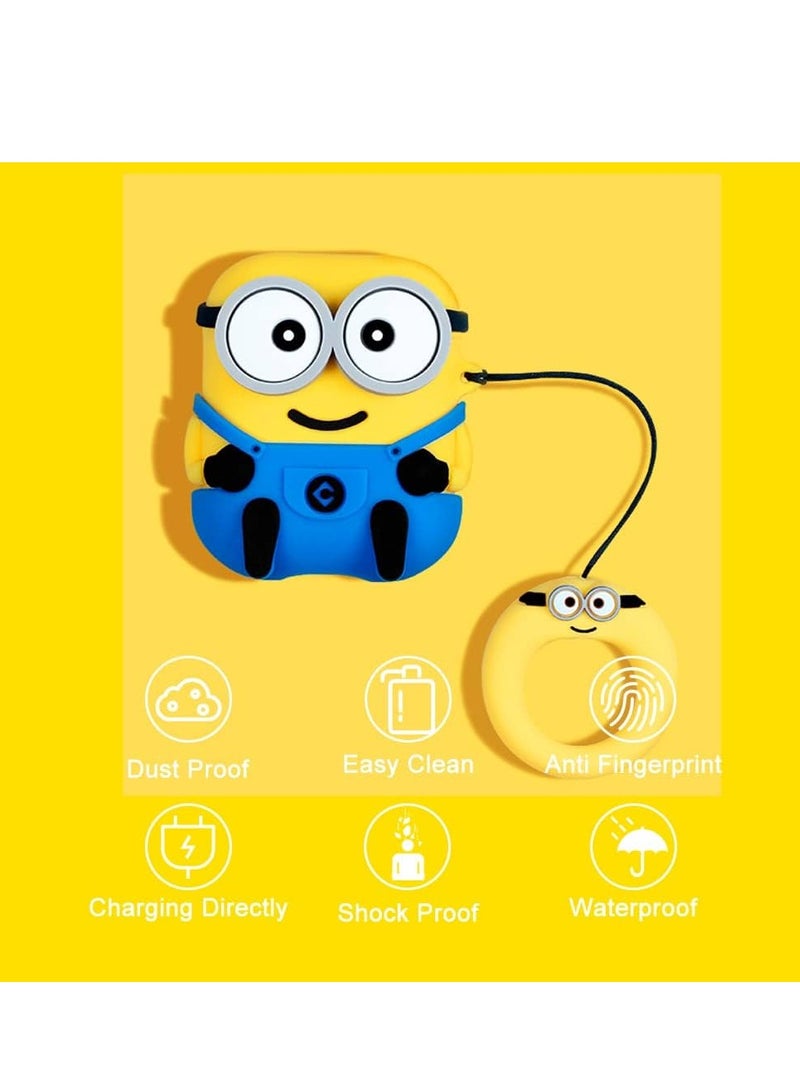 Airdops 4 Case Cover Compatible with Boat Airdope, Soft Silicone Skin Case Cover Shock-Absorbing Protective Case with Anti-Lost Metal Keyring(Minion)-Yellow & Blue - Image 3